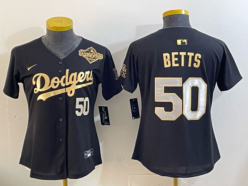 Women Nike 2026 Los Angeles Dodgers #50 Betts Black Gold Game MLB Jersey 067->youth mlb jersey->Youth Jersey